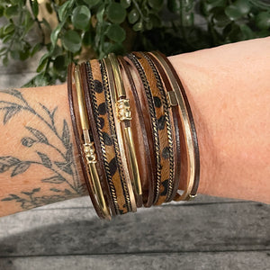 Brown & Leopard Print Gold Magnetic Leather Wrap Bracelet | Megan Fenno | FENNO FASHION