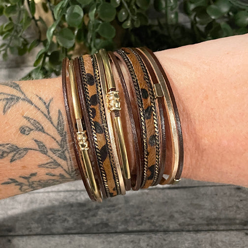 Wrap Around Bracelet - Brown Leather and Carnelian Small