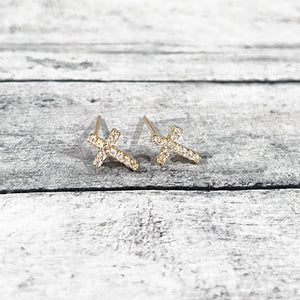 Gold Crystal Cross Earrings | Tiny Cross Studs | FENNO FASHION | Megan Fenno