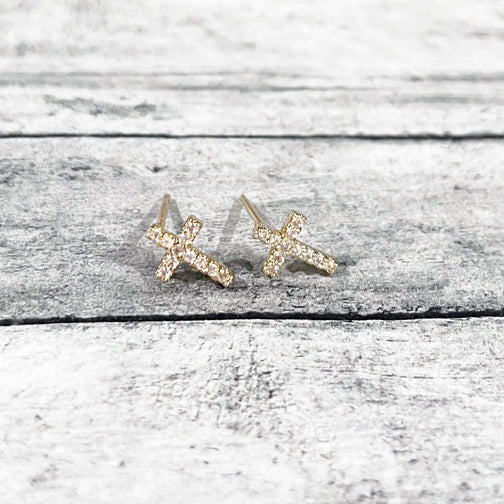 Silver Crystal Cross Earrings | Tiny Cross Studs | FENNO FASHION | Megan Fenno