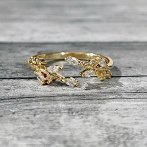 Gold Crystal Leaf Adjustable Ring | FENNO FASHION