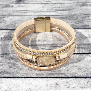 Ivory Druzy Stone Bracelet | Magnetic Bracelet | Leather Wrap Bracelet | Druzy Stone Jewelry | FENNO FASHION | Megan Fenno