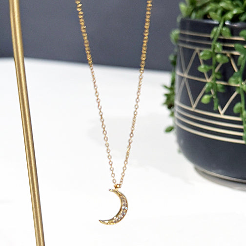 Yayoi Forest Tiny Crescent Moon Necklace in 14K Yellow Gold, Small | Mother's Day Jewelry | Catbird Jewelry