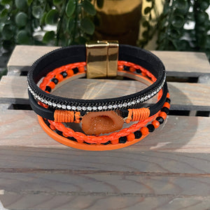 Cincinnati Bengals Bracelet | Bengals Jewelry | Orange Leather Wrap Bracelet | FENNO FASHION