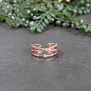 Rose Gold Adjustable Crystal Ring | Dainty Adjustable Rings | FENNO FASHION