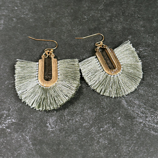 Grey fringe earrings sales