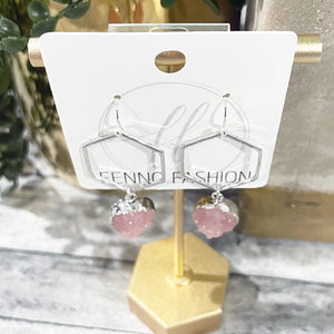 Silver Hexagon Pink Druzy Earrings | Geometric Earrings | Druzy Earrings | Megan Fenno | FENNO FASHION