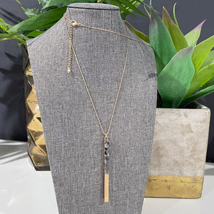 Black and Gray Marble Pendant Necklace | Gold Long Bar Necklace | FENNO FASHION | Megan Fenno