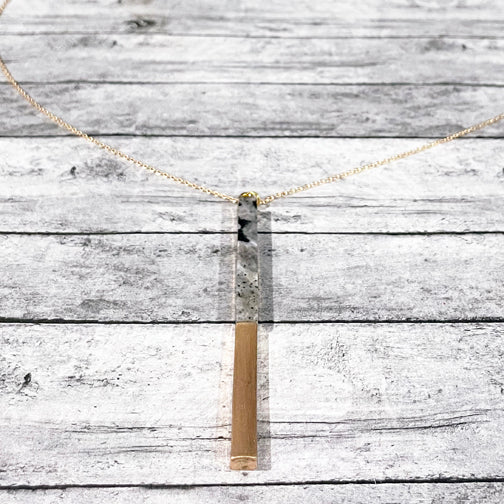 Black and Gray Marble Pendant Necklace | Silver Long Bar Necklace | FENNO FASHION | Megan Fenno  