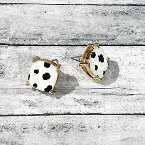 Dalmatian Print Gold Square Stud Earrings | Polkadot Earrings | FENNO FASHION | Megan Fenno