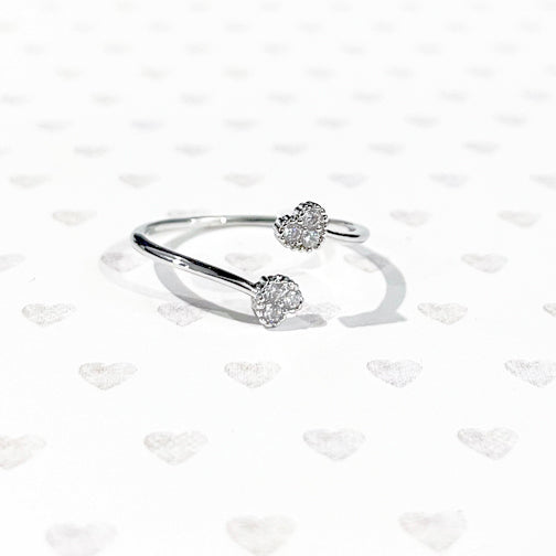 Double Heart Dainty Crystal Adjustable Silver Ring - FENNO FASHION, LLC