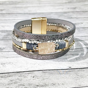 Druzy Stone Leather Bracelet | Magnetic Clasp Bracelet | Megan Fenno | FENNO FASHION 