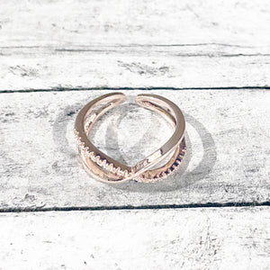 Rose Gold Crystal Ajustable Ring | Rose Gold Stackable Rings | Megan Fenno | FENNO FASHION