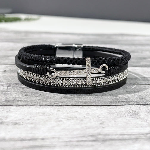Cross and Leather Bracelet