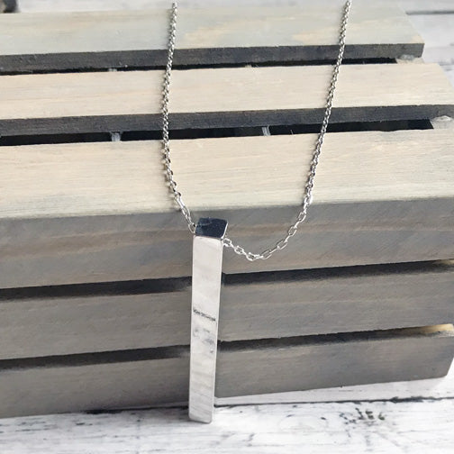 Silver Rectangular Bar Pendant Necklace