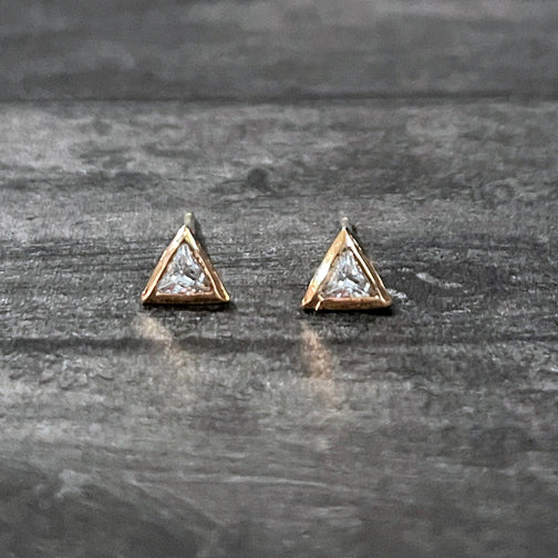 Rose Gold Crystal Triangle Stud Earrings 