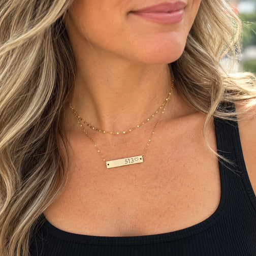 Cincy Love 513 Bar Necklace (GOLD, SILVER OR ROSE GOLD)
