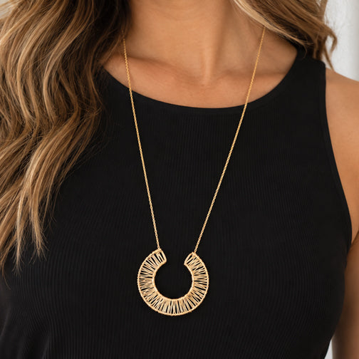 Wire Wrapped Crescent Pendant Necklace (SILVER OR GOLD)