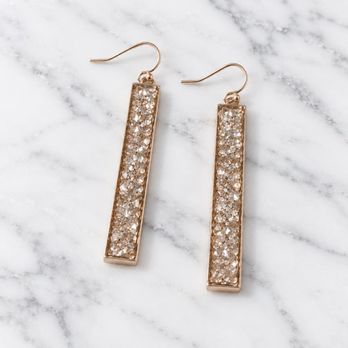 Rectangular Peachstone Gold Crystal Earrings
