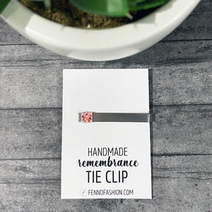 Memorial Tie Clip | Remembrance Accessories | Megan Fenno | FENNO FASHION | Mens Memorial Tie Clip with Funeral Flowers