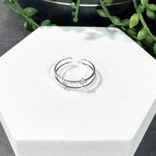 Adjustable Dainty Silver Ring | Dainty Stackable Silver Ring | Crystal Adjustable Ring | FENNO FASHION
