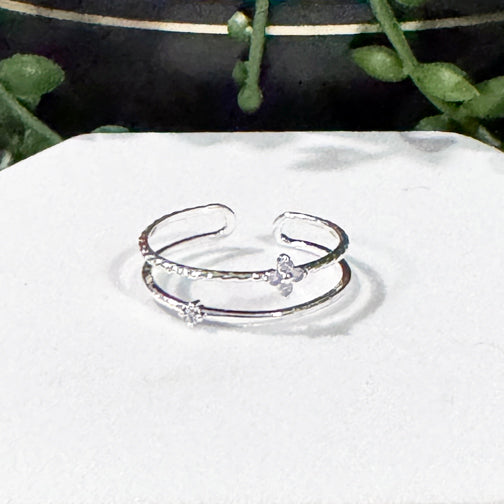 Adjustable Dainty Silver Ring | Dainty Stackable Silver Ring | Crystal Adjustable Ring | FENNO FASHION