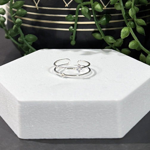 Adjustable Dainty Silver Ring | Dainty Stackable Silver Ring | Crystal Adjustable Ring | FENNO FASHION