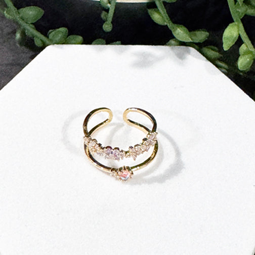 Adjustable Gold Ring | Crystal Ring | Stacked Crystal Dainty Ring | FENNO FASHION
