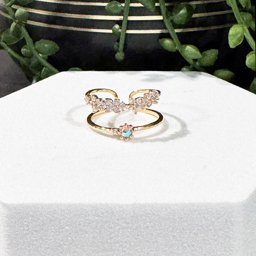 Adjustable Gold Ring | Crystal Ring | Stacked Crystal Dainty Ring | FENNO FASHION