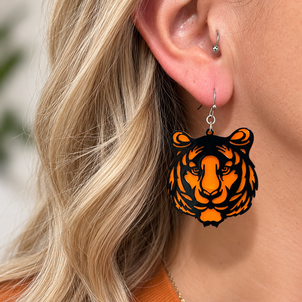 Cincinnati Bengals Orange & Black Tiger Earrings (Silver Or Gold Ear Hooks)