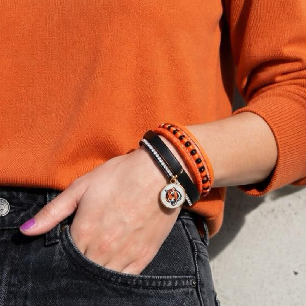 Cincinnati Bengals Tiger Charm Leather Wrap Bracelet