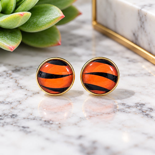 Cincinnati Bengals Tiger Stripe Stud Earrings (GOLD OR SILVER)