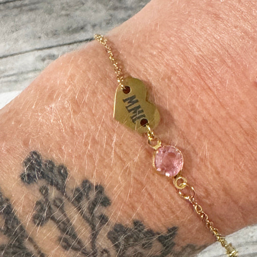 Birthstone Bracelet | Custom Birthstone Jewelry | Laser Engraved Bracelet | Initials and Birthstone Bracelet | Cincinnati Jewelry Designer | FENNO FASHION