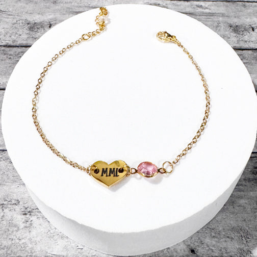 Birthstone Bracelet | Custom Birthstone Jewelry | Laser Engraved Bracelet | Initials and Birthstone Bracelet | Cincinnati Jewelry Designer | FENNO FASHION