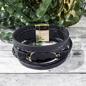 Black Leather Gold Magnetic Wrap Bracelet | FENNO FASHION | Megan Fenno