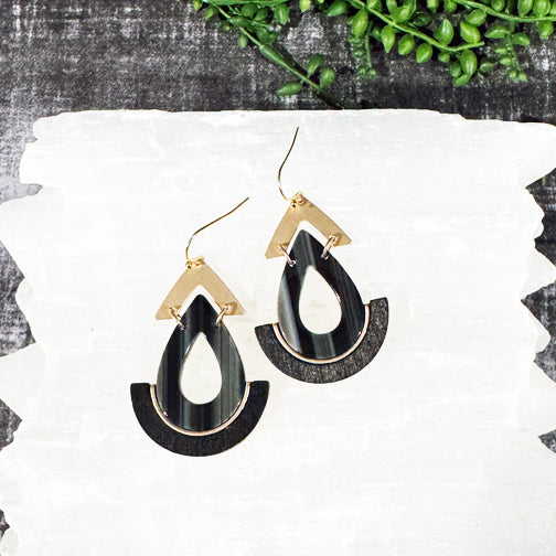 Black Mixed Media Earrings | Acrylic Resin Earrings | Black Geometric Earrings | Geometric Statement Earrings | FENNO FASHION