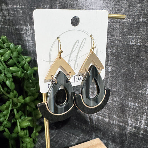 Black Mixed Media Earrings | Acrylic Resin Earrings | Black Geometric Earrings | Geometric Statement Earrings | FENNO FASHION