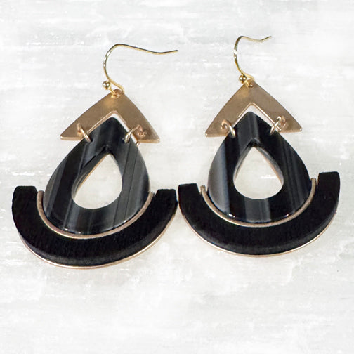 Black Mixed Media Earrings | Acrylic Resin Earrings | Black Geometric Earrings | Geometric Statement Earrings | FENNO FASHION