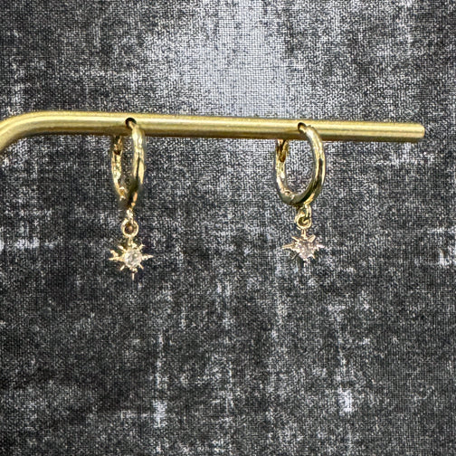 Celestial Earrings | Huggie Hoops | Star Dangly Earrings | Small Hoops with small Charm | FENNO FASHION