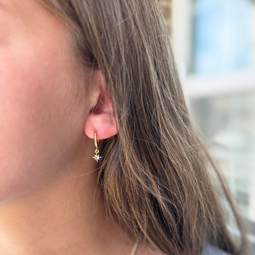 Celestial Earrings | Huggie Hoops | Star Dangly Earrings | Small Hoops with small Charm | FENNO FASHION
