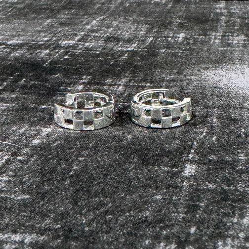 Checkered Huggie Hoops | Earrrings for Everyday Wear | Snap Hoop Earrings | Small Silver Hoop Earrings | FENNO FASHION