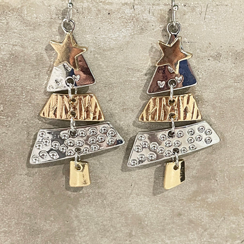 Christmas Earrings | Christmas Tree Earrings | Mixed Metal Earrings | FENNO FASHION | Megan Fenno
