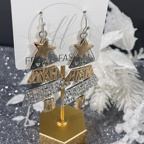 Christmas Earrings | Christmas Tree Earrings | Mixed Metal Earrings | FENNO FASHION | Megan Fenno