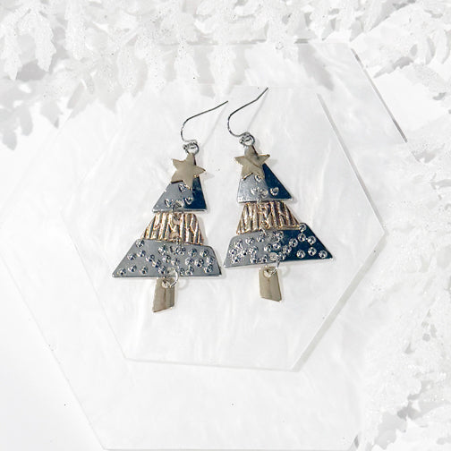 Christmas Earrings | Christmas Tree Earrings | Mixed Metal Earrings | FENNO FASHION | Megan Fenno