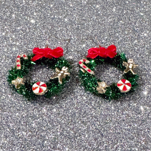 Christmas Wreath Earrings | Mini Wreath Earrings | Christmas Jewelry | Holiday Earrings | FENNO FASHION