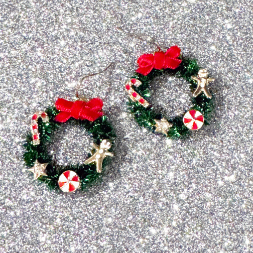 Christmas Wreath Earrings | Mini Wreath Earrings | Christmas Jewelry | Holiday Earrings | FENNO FASHION