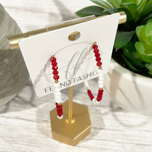 Cincinnati Reds Earrings | Red Beaded Hoop Earrings | Reds Jewelry | Beaded Hoop Earrings | FENNO FASHION