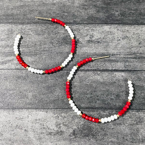 Cincinnati Reds Earrings | Red Beaded Hoop Earrings | Reds Jewelry | Beaded Hoop Earrings | FENNO FASHION