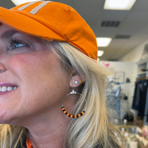 Cincinnati Bengals Earrings | Black and Orange Beaded Hoop Earrings | Orange and Black Earrings | Beaded Hoop Earrings | FENNO FASHION