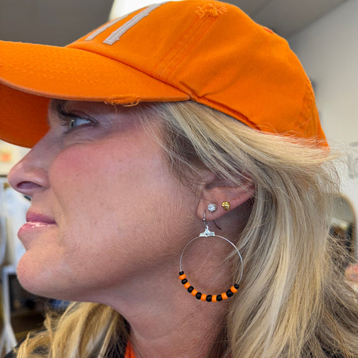 Cincinnati Bengals Earrings | Black and Orange Beaded Hoop Earrings | Orange and Black Earrings | Beaded Hoop Earrings | FENNO FASHION